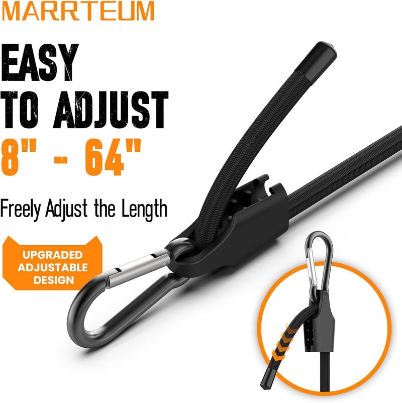 MARRTEUM Adjustable Bungee Cords with Hooks 60 Inch Long Superior Latex Heavy Duty Elastic Straps for Outdoor Tent, Luggage Rack, Camping, Cargo, Bike, Transporting, Storage [2PCS, Easy to Adjust 8" - 64"] - Image 3